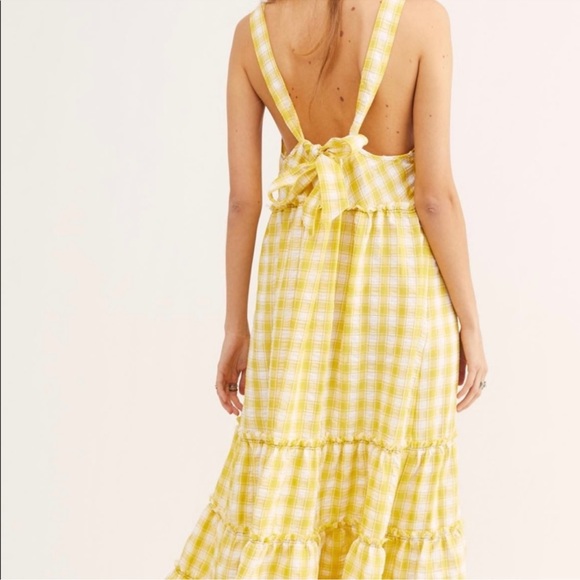 FREE PEOPLE BEACH CLUB MAXI DRESS YELLOW GINGHAM SZ XS - Picture 3 of 6